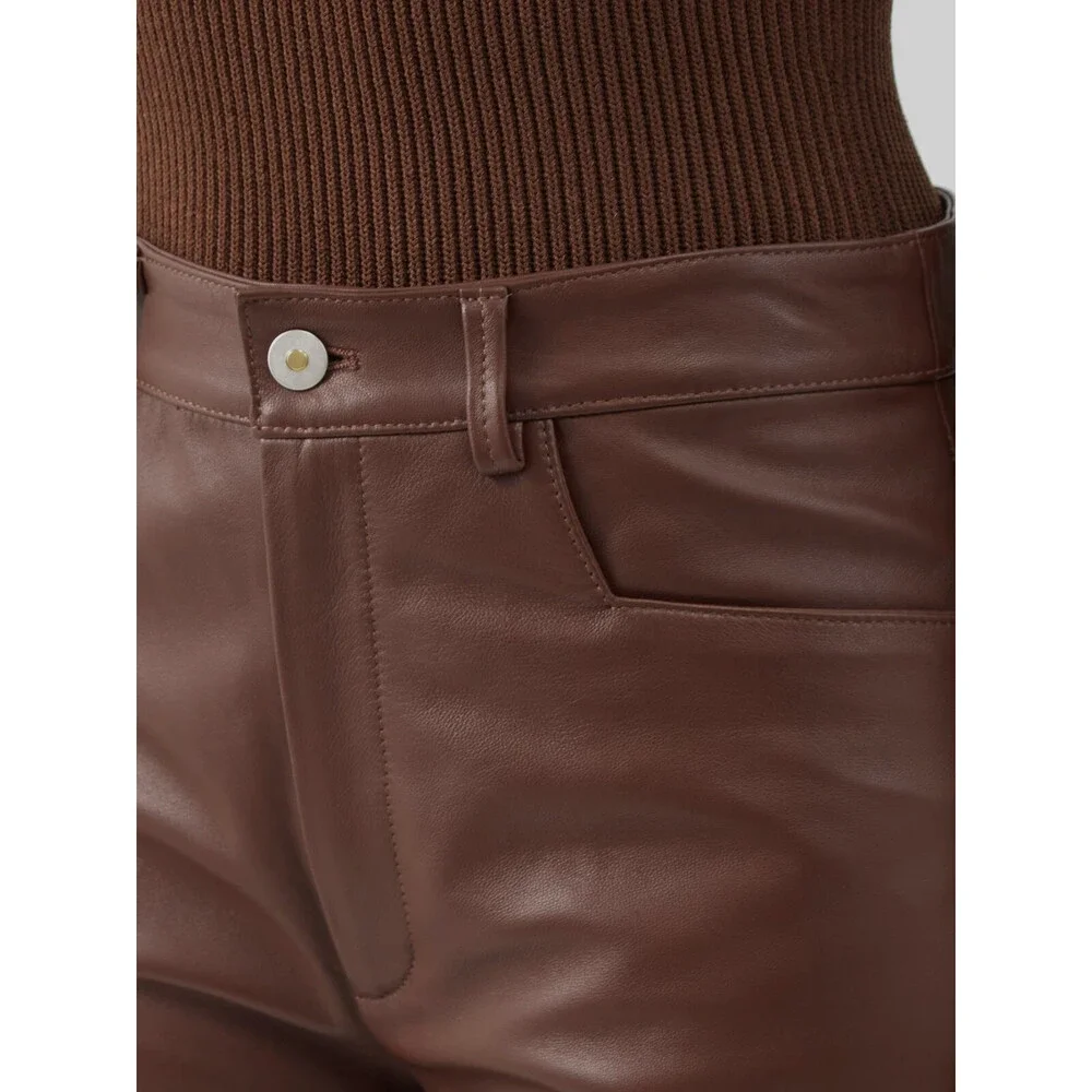 $1460 Wandler Women's Brown Chamomile Barrel-Leg Leather Pants Size S - Picture 4 of 7